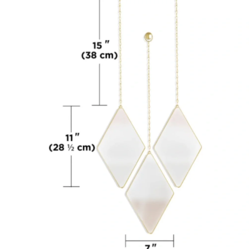 Trio (3) Umbra Dima Gold Brass Diamond Shaped Mirrors Wall Decor - NEW in box